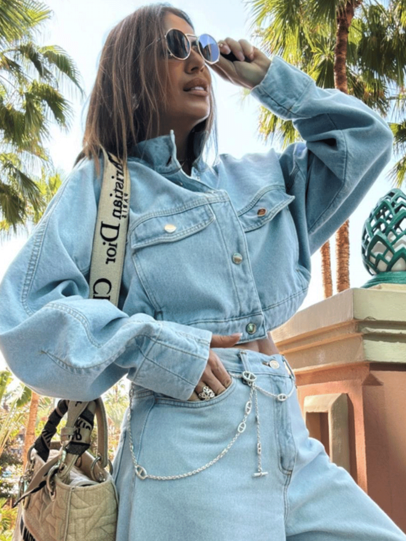 Krótka kurtka katana jeansowa CISSY - jasny jeans