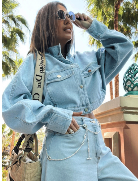 Krótka kurtka katana jeansowa CISSY - jasny jeans