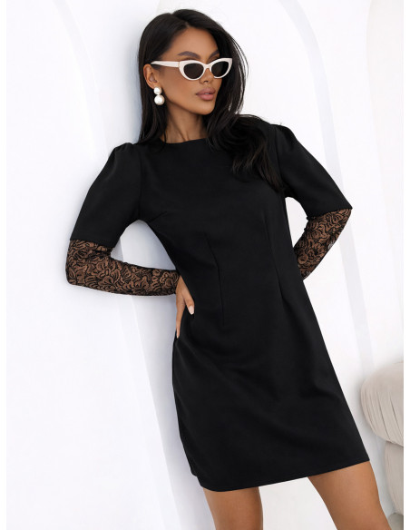 Sukienka mini z koronkowymi rękawami ALEDA - czarna