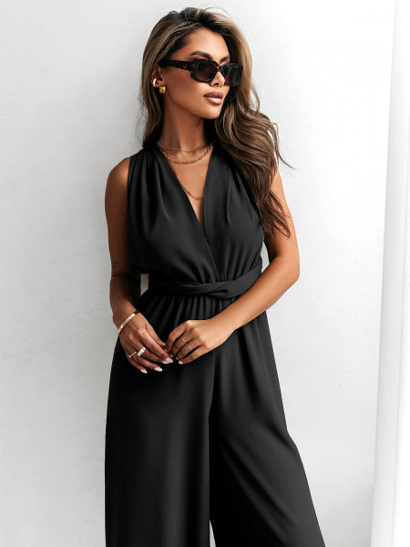 Multi kombinezon z szerokimi nogawkami - ELEGANCE - czarny