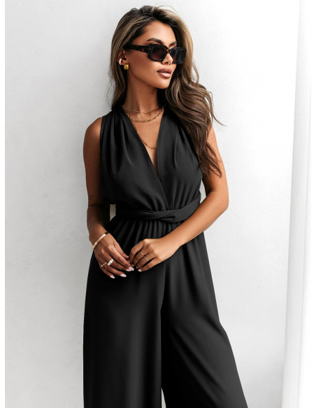 Multi kombinezon z szerokimi nogawkami - ELEGANCE - czarny