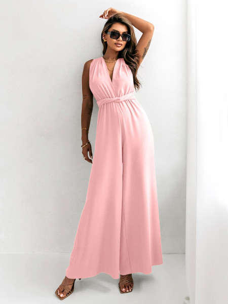 Multi kombinezon z szerokimi nogawkami - ELEGANCE - pudrowy róż 2