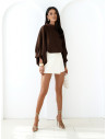 Bluzka oversize z bufiastymi rękawami ESTRELLA - czekoladowa