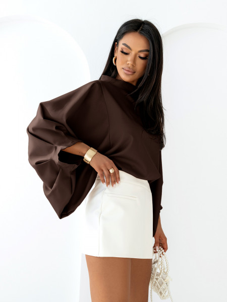 Bluzka oversize z bufiastymi rękawami ESTRELLA - czekoladowa 2