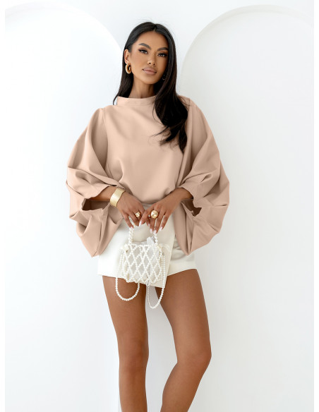 Bluzka oversize z bufiastymi rękawami ESTRELLA - beżowa