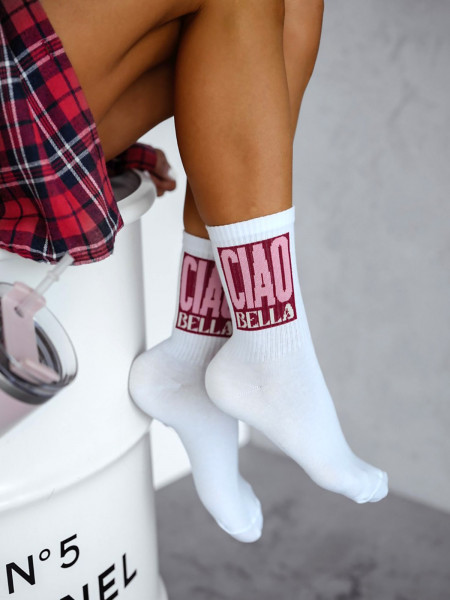 Skarpetki damskie CIAO BELLA - biało-różowe