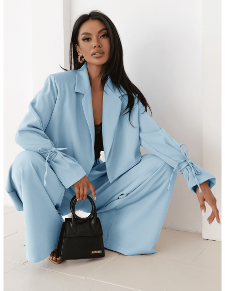 Stylowy garnitur z szerokimi spodniami AIDAN - błękitny