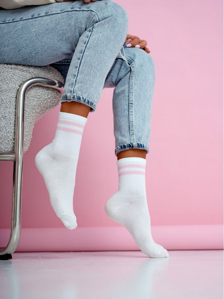 Skarpetki damskie PASKI białe - wzór 1