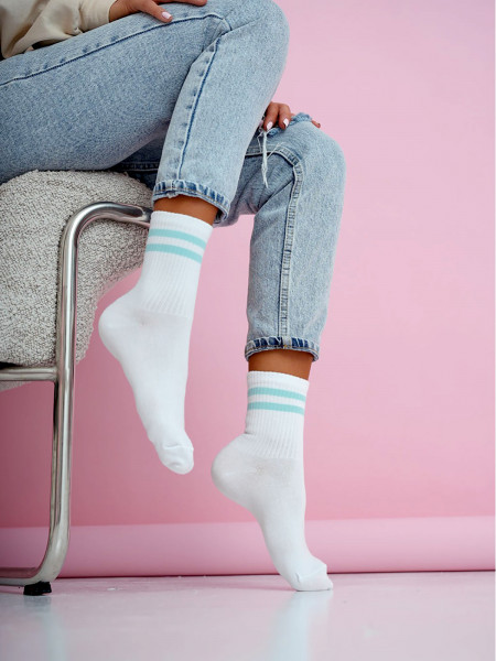 Skarpetki damskie PASKI białe - wzór 2