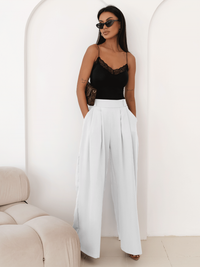 Stylowe szerokie spodnie z zakładkami...