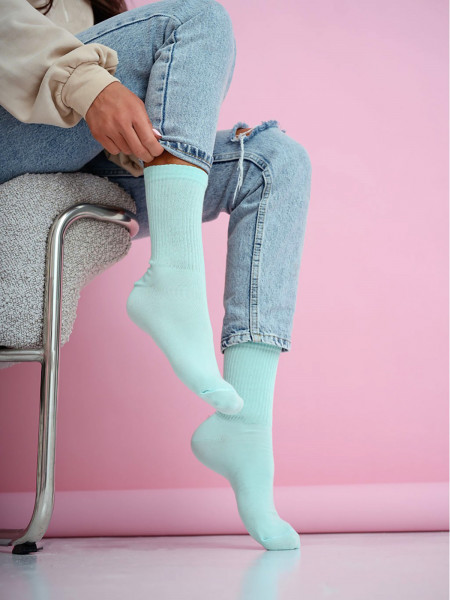 Skarpetki damskie gładkie w prążek - miętowe