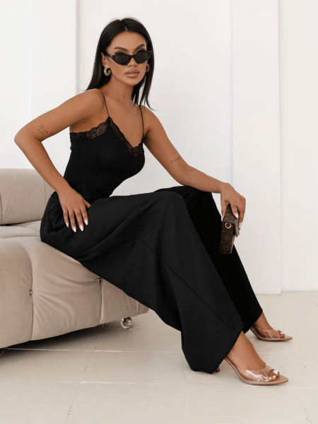 Stylowe szerokie spodnie z zakładkami MOTOKO - czarne 2