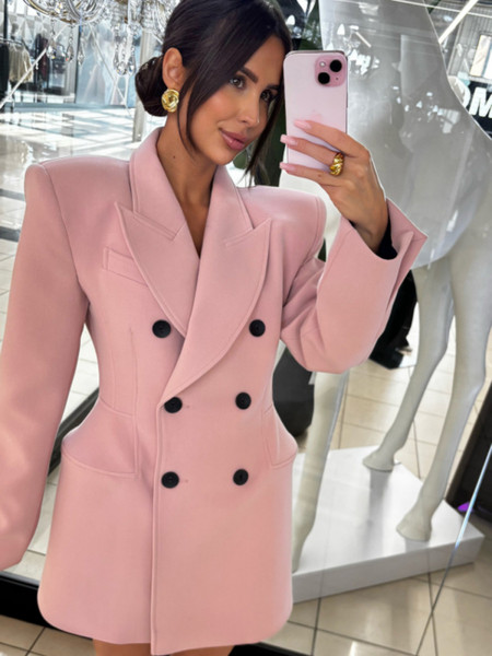 Elegancka marynarko-sukienka z guzikami AYAZ - brudny róż