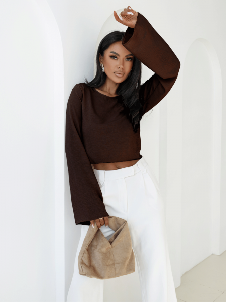 Bluzka z szerokimi rękawami MICHIE - czekoladowa