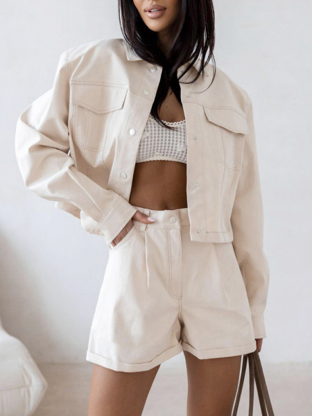 Stylowe spodenki szorty jeansowe BAHAR - ecru