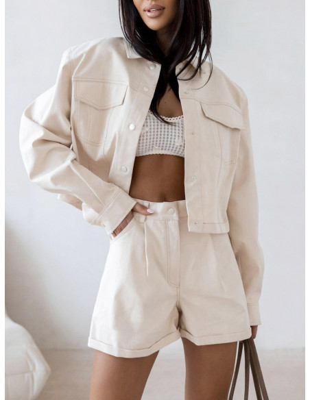 Stylowe spodenki szorty jeansowe BAHAR - ecru