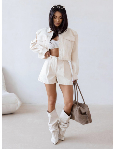 Krótka kurtka katana jeansowa MARIN - ecru