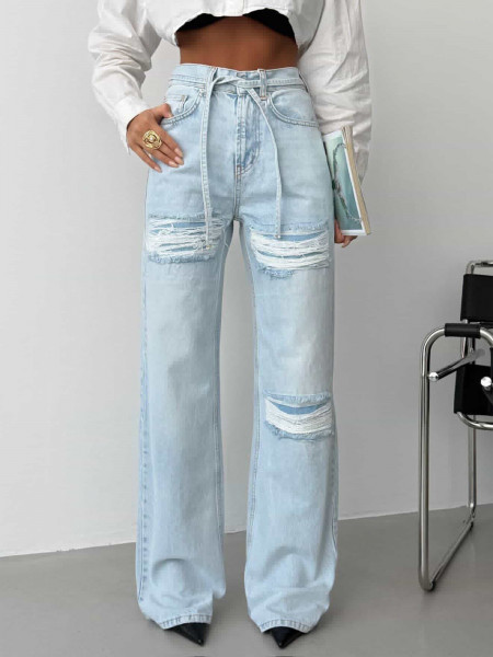 Spodnie jeansy z przetarciami EZRA - jasny jeans