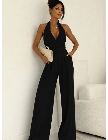 Wiskozowy kombinezon z szerokimi nogawkami MYLA - czarny