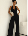 Wiskozowy kombinezon z szerokimi nogawkami MYLA - czarny