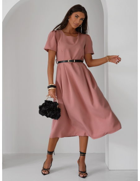 Elegancka sukienka midi z paskiem KERRIE - brudny róż