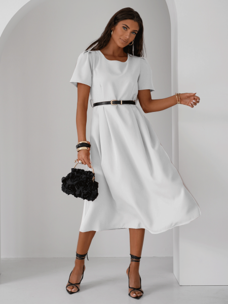 Elegancka sukienka midi z paskiem KERRIE - biała 2