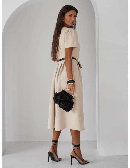 Elegancka sukienka midi z paskiem KERRIE - beżowa