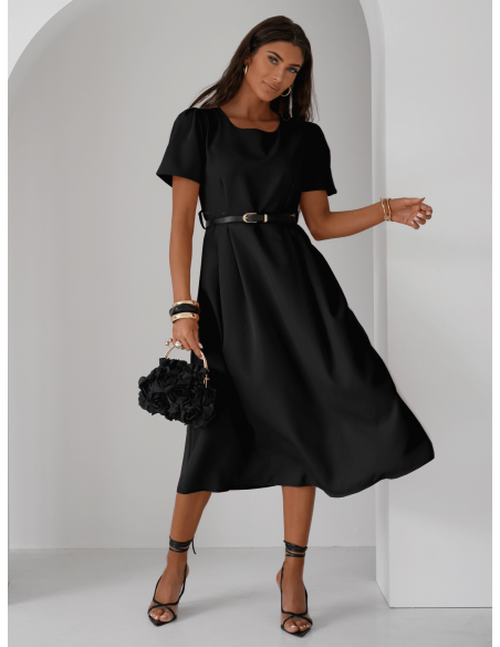 Elegancka sukienka midi z paskiem KERRIE - czarna