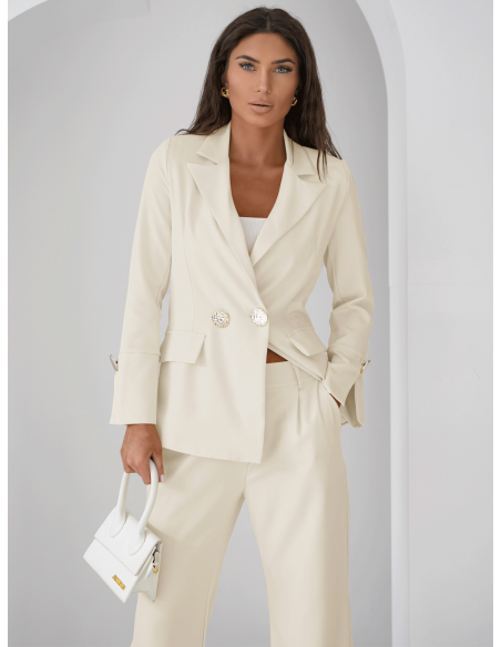 Komplet marynarka i szerokie spodnie KIZZY - śmietankowy