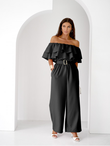 Kombinezon z odkrytymi ramionami ALMINA - czarny