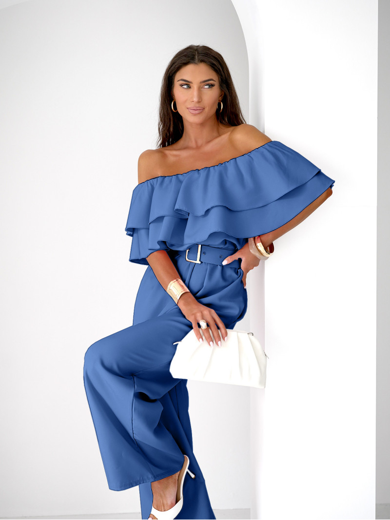 Kombinezon z odkrytymi ramionami ALMINA - chabrowy