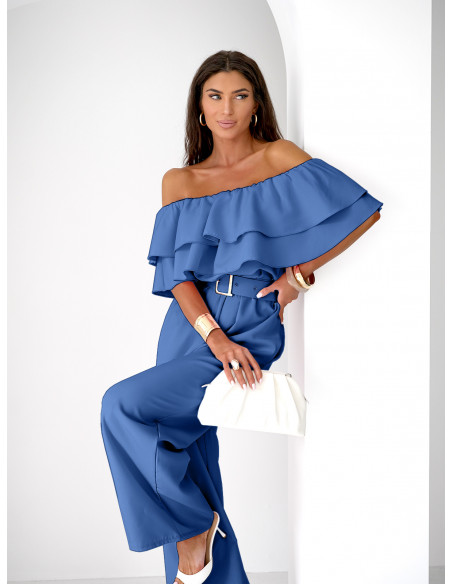 Kombinezon z odkrytymi ramionami ALMINA - chabrowy