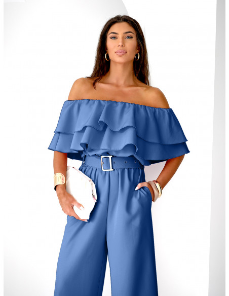 Kombinezon z odkrytymi ramionami ALMINA - chabrowy