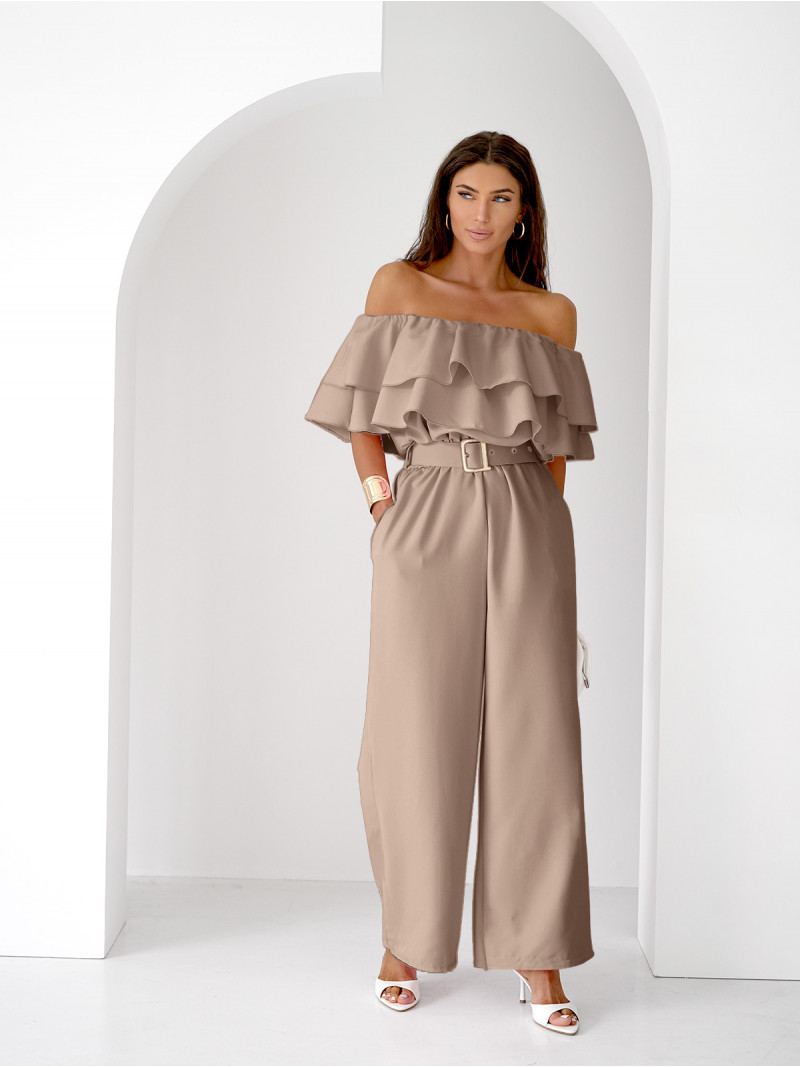 Kombinezon z odkrytymi ramionami ALMINA - mocha mousse