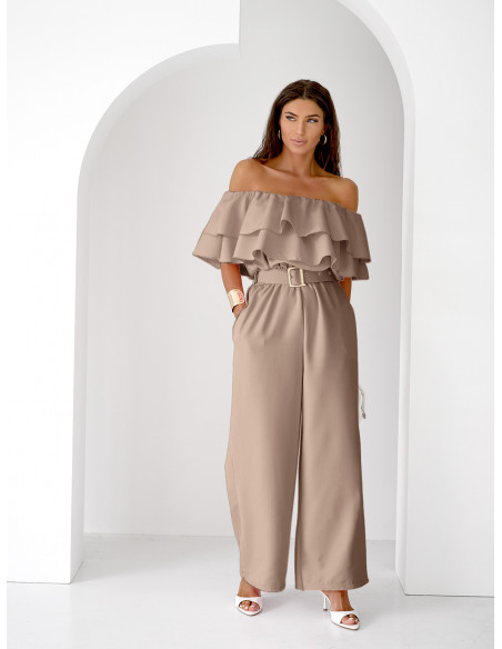 Kombinezon z odkrytymi ramionami ALMINA - mocha mousse
