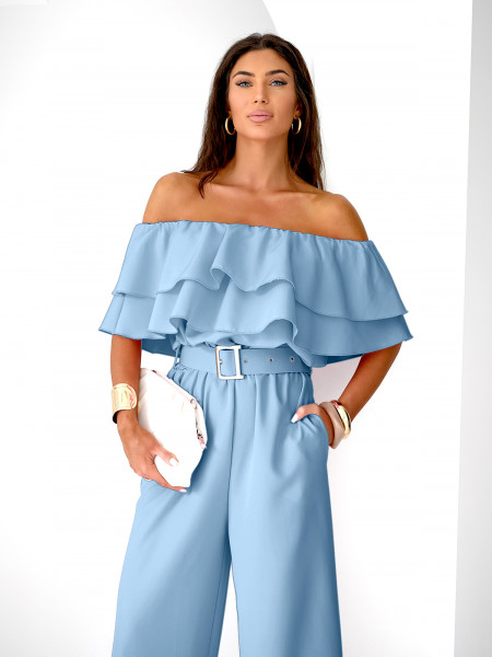 Kombinezon z odkrytymi ramionami ALMINA - błękitny