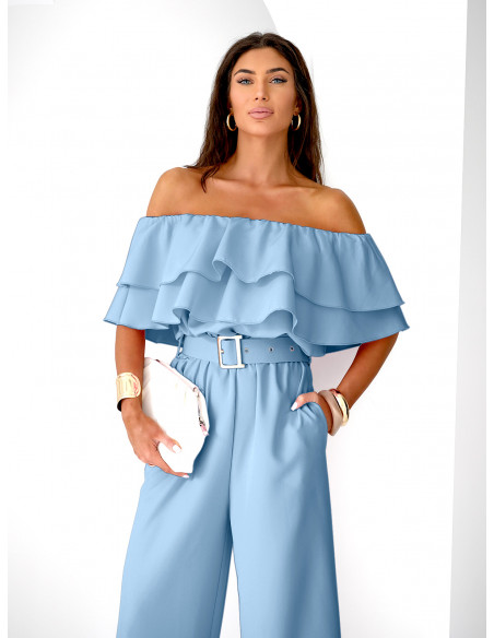 Kombinezon z odkrytymi ramionami ALMINA - błękitny