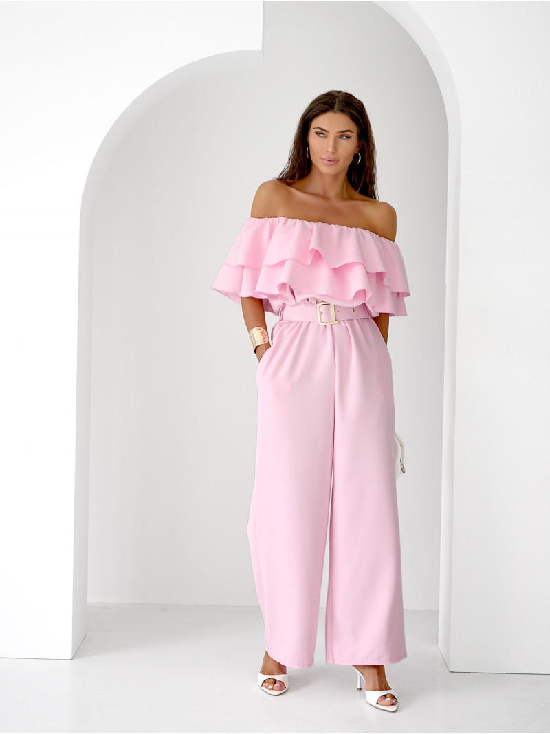 Kombinezon z odkrytymi ramionami ALMINA - pudrowy róż