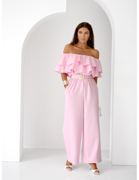 Kombinezon z odkrytymi ramionami ALMINA - pudrowy róż