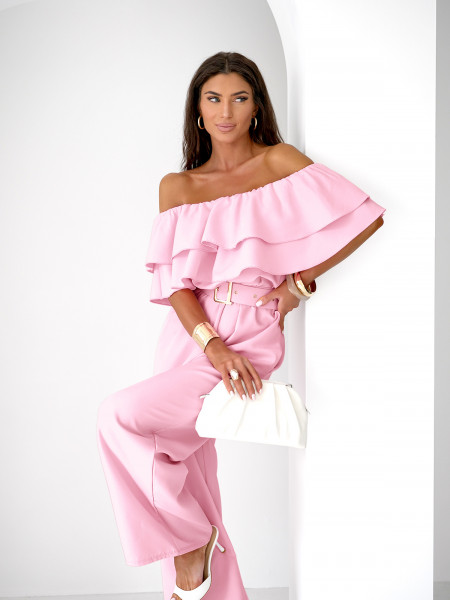 Kombinezon z odkrytymi ramionami ALMINA - pudrowy róż 2