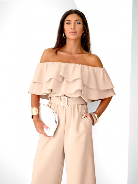 Kombinezon z odkrytymi ramionami ALMINA - beżowy