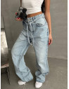 Szerokie spodnie jeansy z wiązaniem ELIF - jasny jeans
