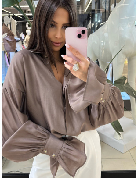 Bluzka koszulowa z tencelu MILOREA - mocha mousse