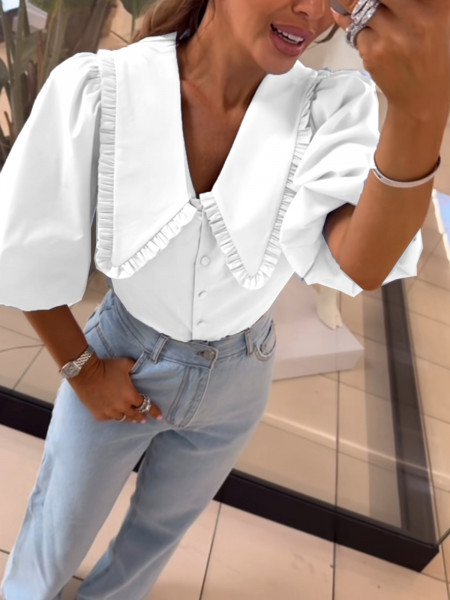 Bawełniana koszula z dużym kołnierzem NAVIA - biała