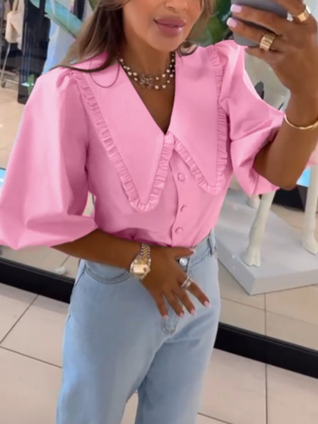 Bawełniana koszula z dużym kołnierzem NAVIA - różowa