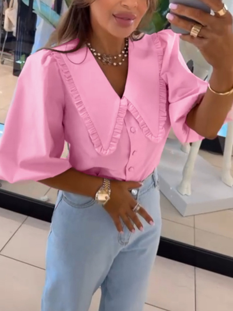 Bawełniana koszula z dużym kołnierzem NAVIA - różowa