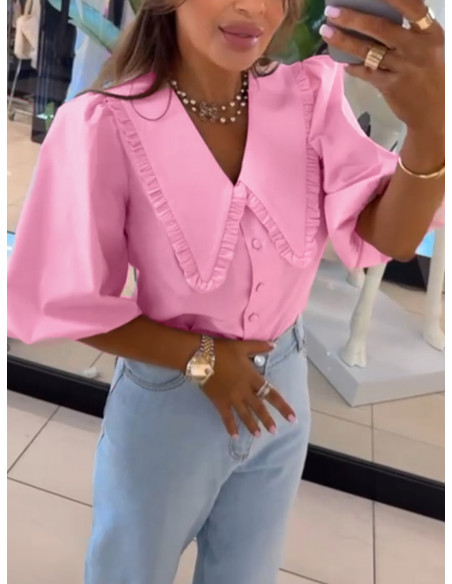 Bawełniana koszula z dużym kołnierzem NAVIA - różowa