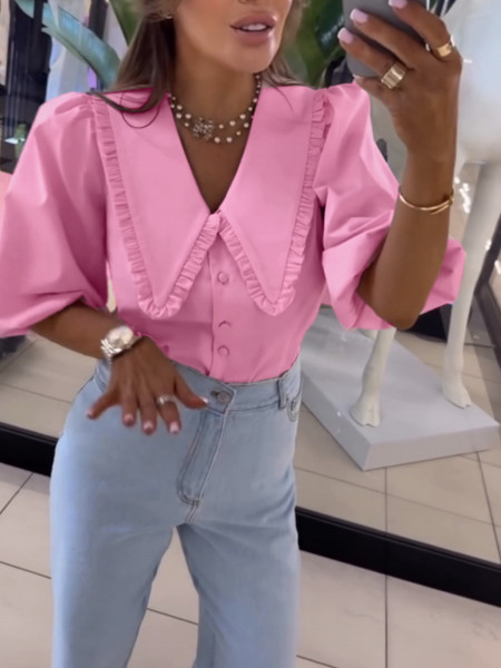 Bawełniana koszula z dużym kołnierzem NAVIA - różowa 2