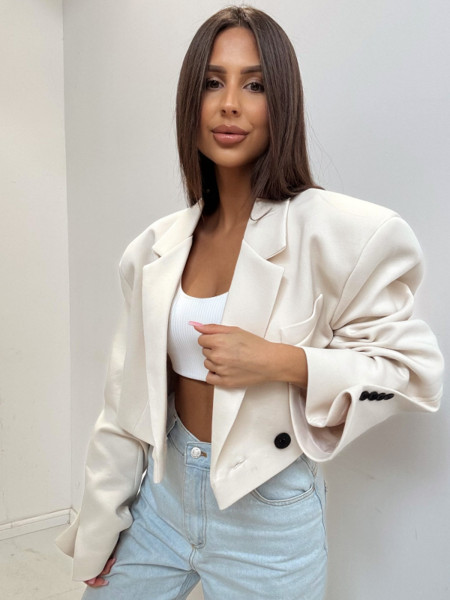 Krótka marynarka oversize ELOWEN - marcepanowa