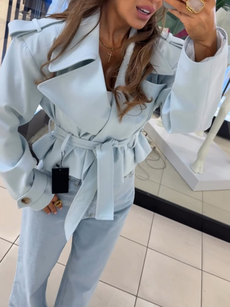 Bawełniany płaszcz trencz z paskiem HANTER - błękitny